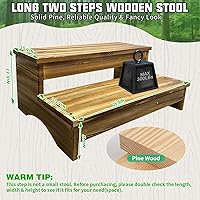 Vista 9 de Taburete de madera de 2 escalones para niños y adultos, taburetes de madera maciza de dos pasos para camas altas, taburete portátil con almohadillas