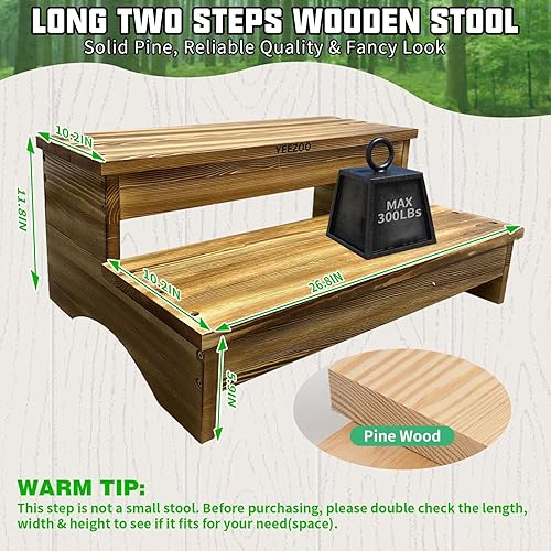 Miniatura 9 de Taburete de madera de dos escalones con asa, taburete grande de 2 escalones para cama alta, duradero 2 pasos para entrar y salir de la cama