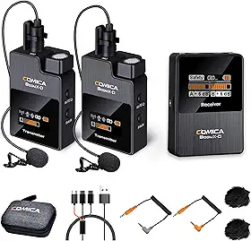 comica BoomX-D2 - Microfone Sem Fio, Microfone de Lapela Compacto com Trilha de Audio de Segurança, Redução de Ruído, Alcance de 328, Baixa Latência, para Câmeras, Filmadoras, Smartphones, Laptops