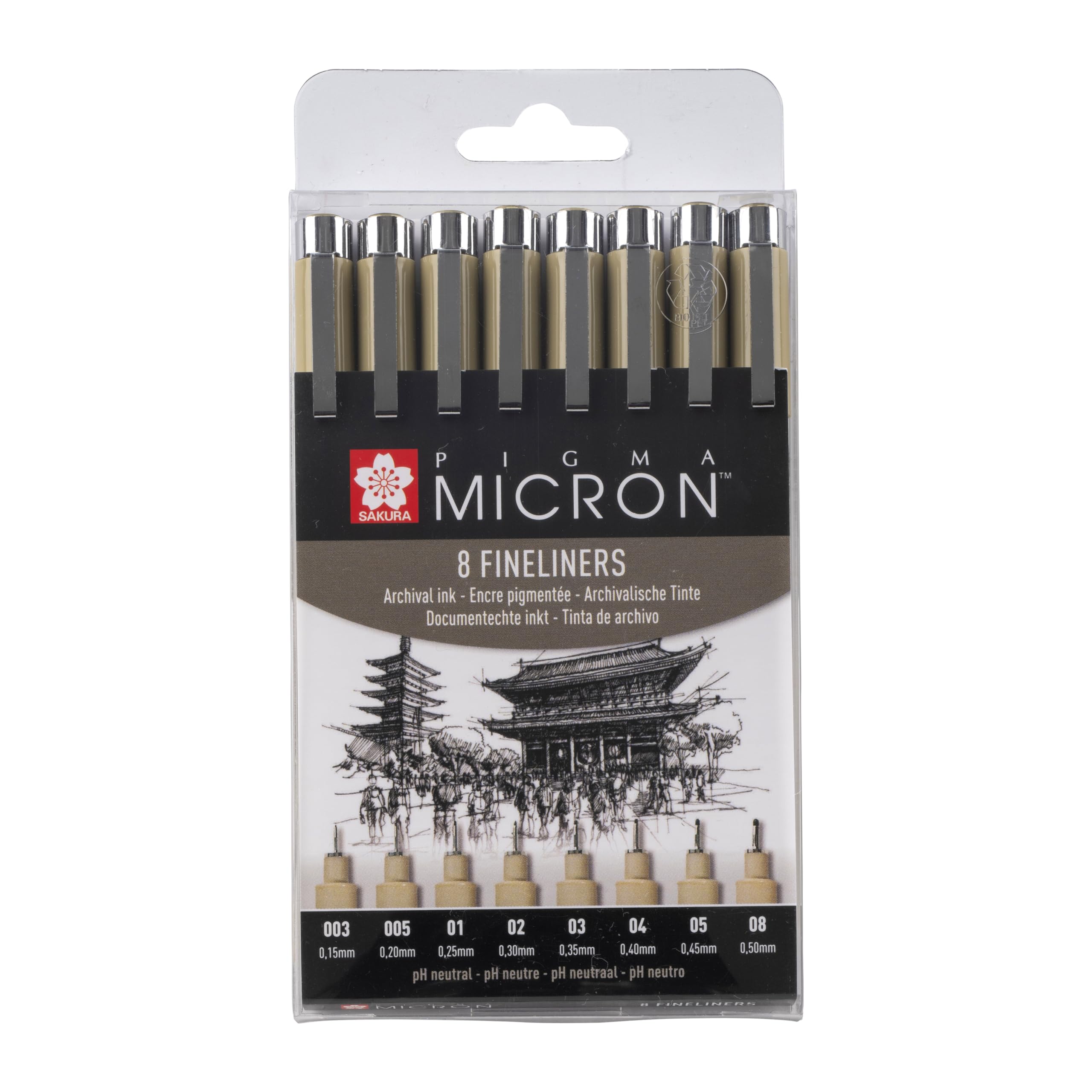 Pigma : Micron Pen : Wallet : Set of 8 : Black