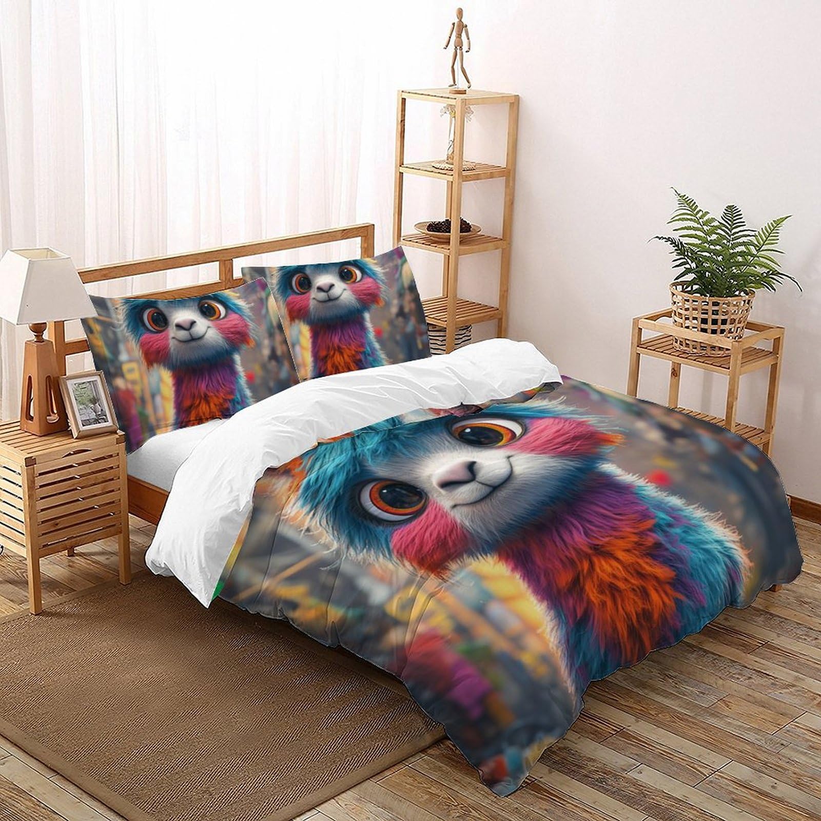 Housse de couette microfibre 200x200 anti-plis parure de lit animaux 3D pour lit enfant