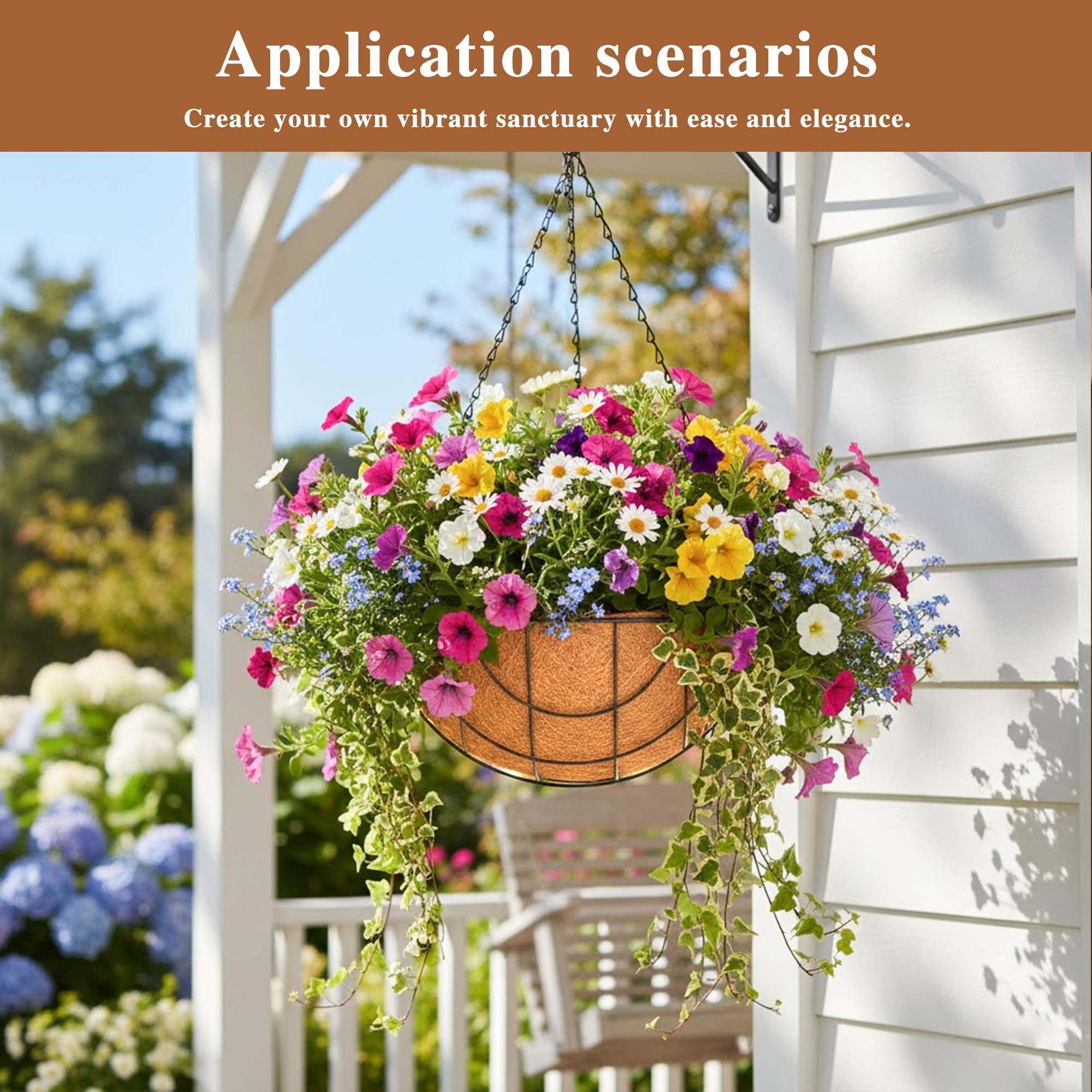 Paquete de 4 macetas colgantes para plantas al aire libre de 12 pulgadas, cesta colgante de metal con forro de coco de coco redondo, soporte para plantas, macetas de cadena para flores, decoración de