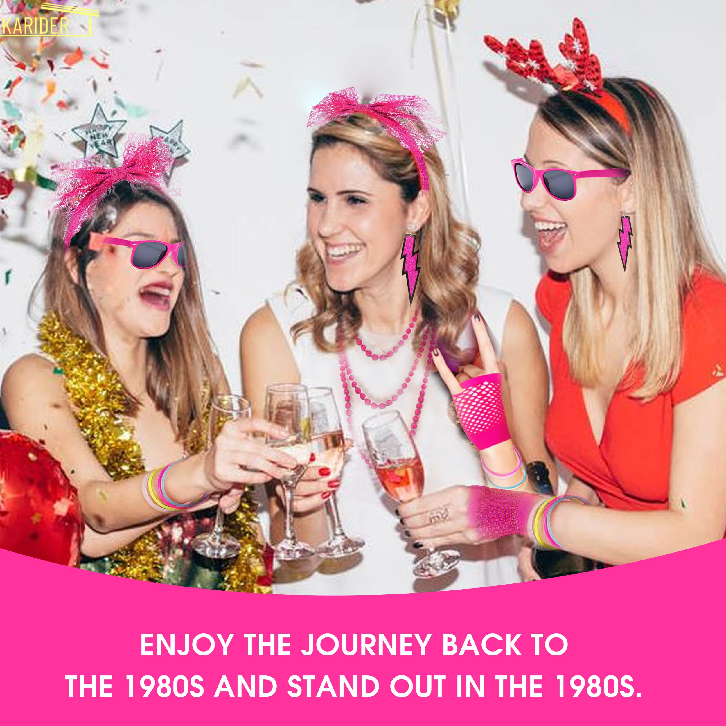Tenue Années 80 Pour Femme - Lot De 5 Accessoires Dentelle : Bandeau, Boucles D'oreilles, Filet, Gants, Bijoux