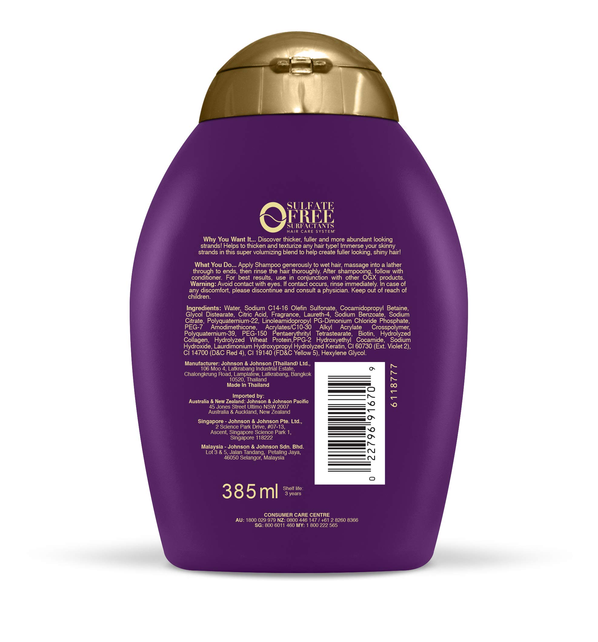 OGX Thick & Full + Biotin & Collagen Volumizing Shampoo for Thin Hair, Thickening Shampoo with