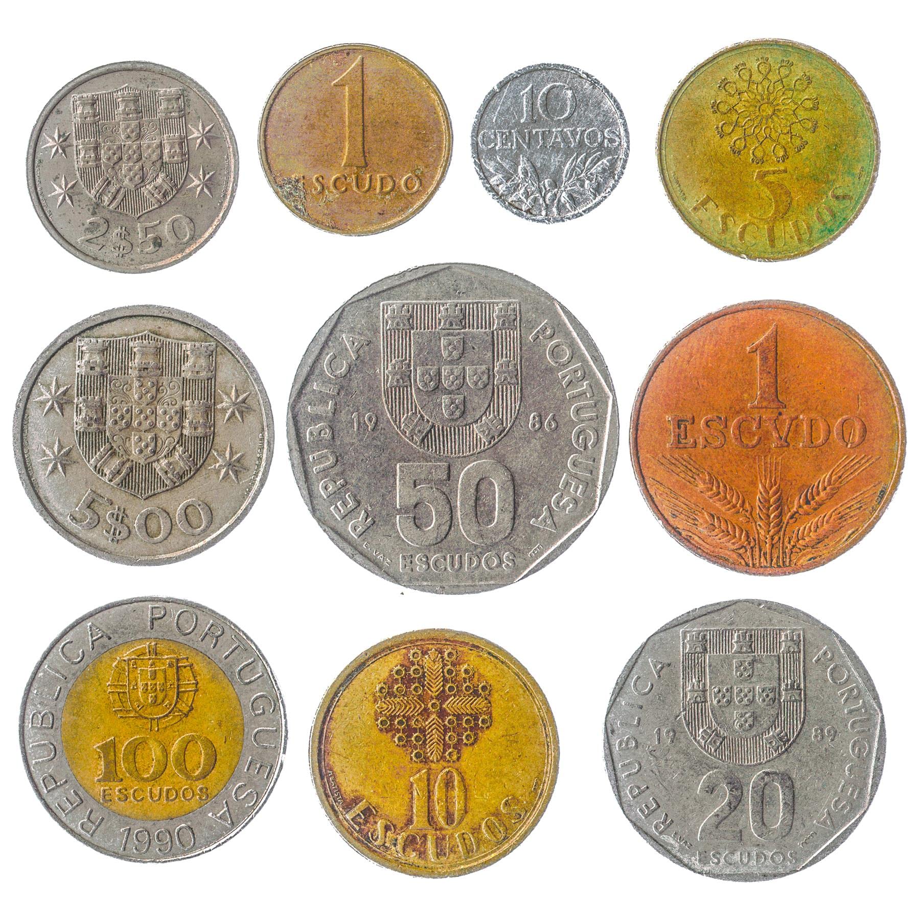 Amazon.com: 葡萄牙10 枚混合硬幣| Escudos | Centavos | 基督十字架| 帆船| 始於1969 年: 藝術古董收藏