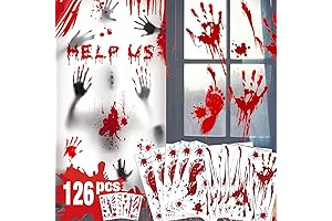 Halloween Mirror Decals - 126 PCS Bloody Handprint Footprint Window Clings
