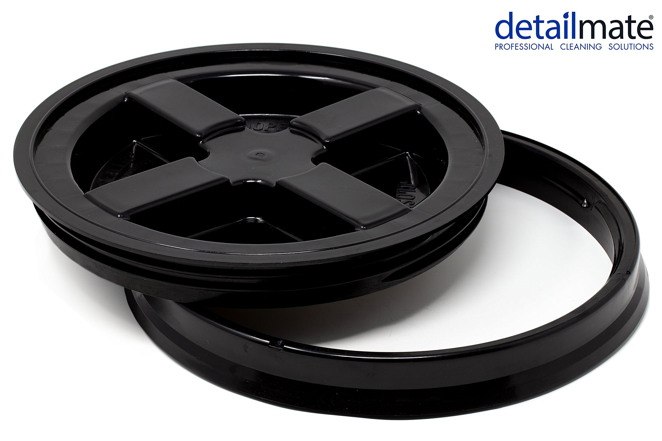 detailmate komplettes Wasch Eimer Set - Auto Reinigung: US Gallonen Eimer 3.5 Gal (ca. 12,5 Liter) transparent, Gamma Seal Lid Deckel schwarz, GritGuard Schmutz Einsatz schwarz/Waschboard schwarz