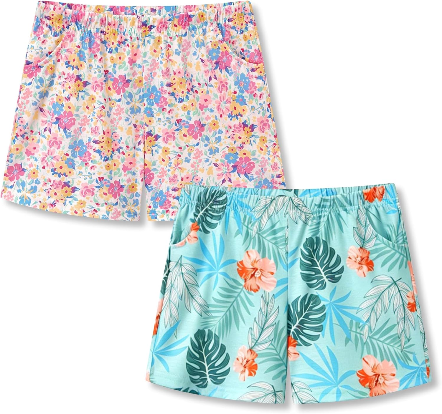 Beezizac Girls Pajama Shorts - Capybara/Dog/Ditsy/Tie-Dye Summer Sleep Bottoms with Pockets Kids Loungewear Size 6-18
