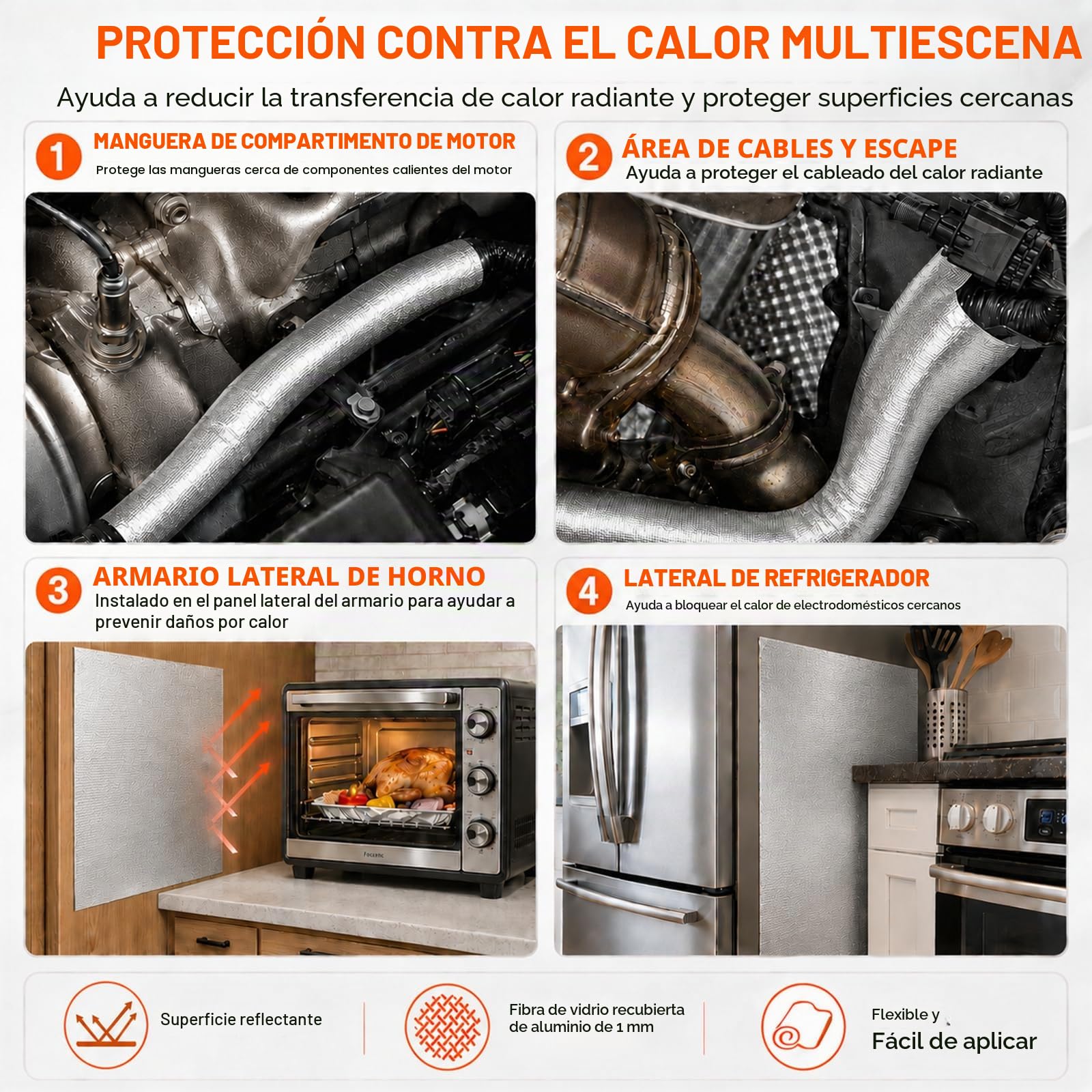 FLASLD Aislante Termico Adhesivo Protector térmico aluminizado con adhesivo de barrera térmica 30 x 100 cm adhesivo protección térmica anticalorica especial tubos escapes