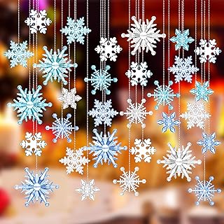 Queekay 30 Pieces Christmas Acrylic Snowflake Ornaments Snowflake Decorations Clear Christmas Ornaments Clear Plastic Orna...