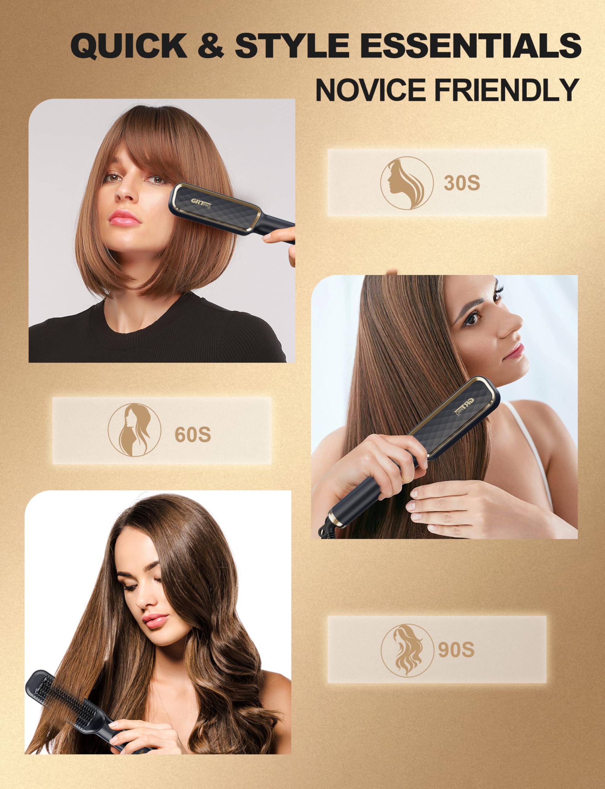 Hair Straightener Brush, Ceramic Hair Straighteners and Straightening Brush 2-in-1 for Women,PTC Ceramic Hot Anti-Scald - Image 3