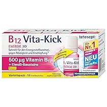 tetesept B12 Vita-Kick fiale – Integratore alimentare per il metabolismo energetico, anti-stanchezza e stanchezza – ampolle di vitamina B12 ad alto dosaggio, 1 confezione da 18 flaconcini