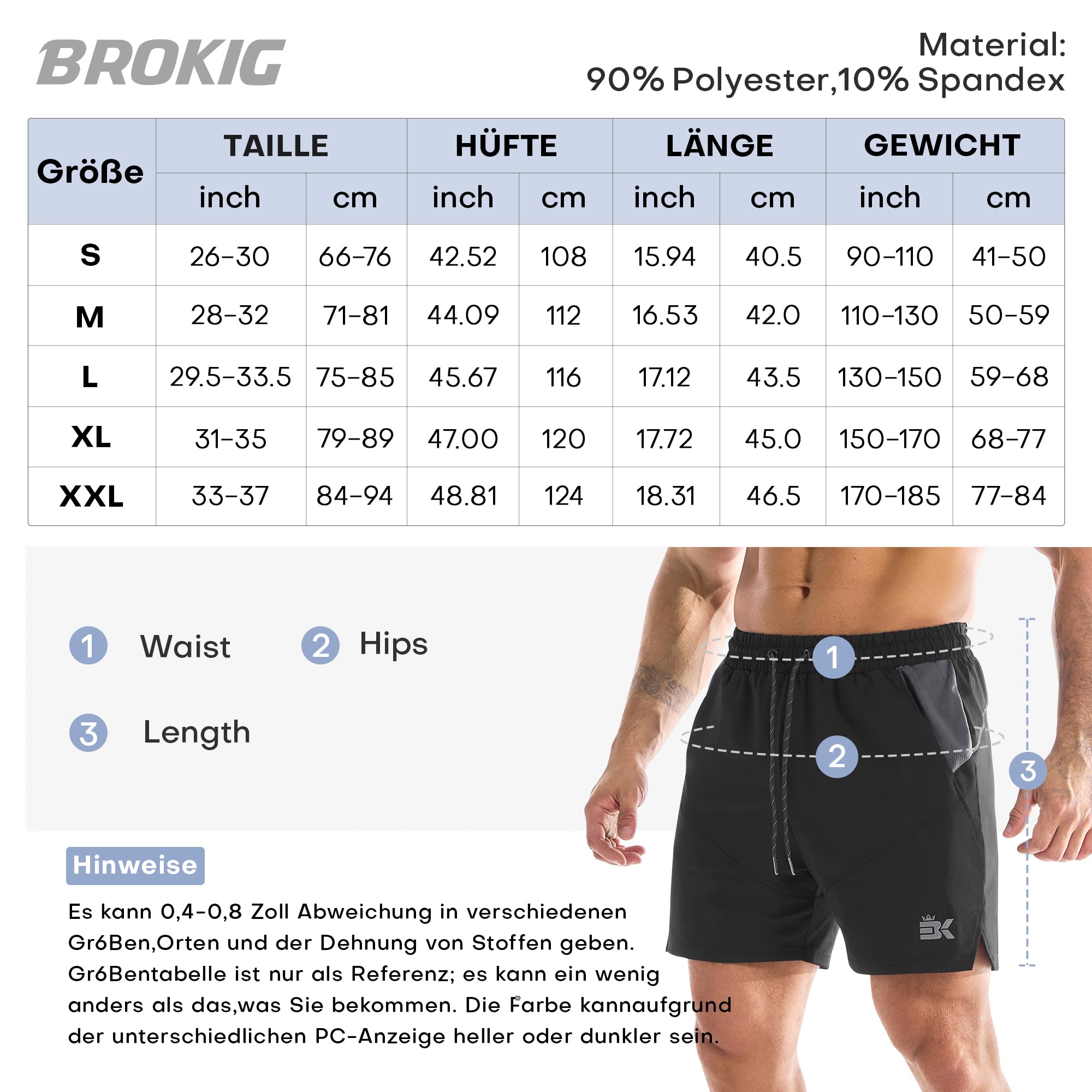 BROKIG Pantalones cortos de deporte ligeros para hombre con bolsillo de malla, secado rápido, para gimnasio, entrenamiento, fitness, correr, pantalones cortos para hombre