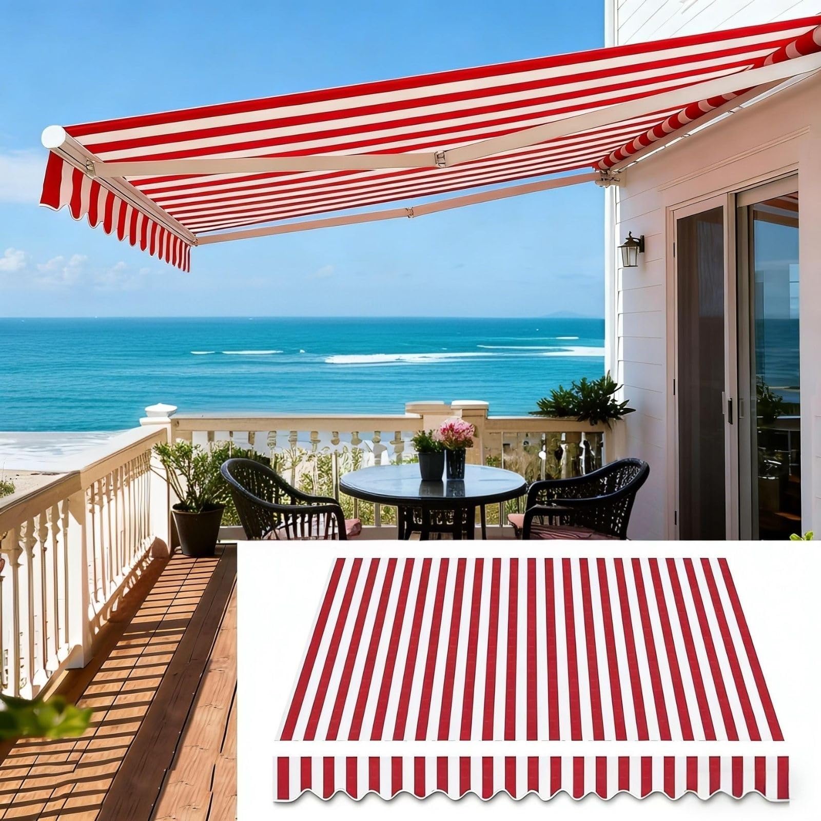 Lambrequin Et Toile De Remplacement Pour Store Banne, Polyester Épais 280g/m2 Imperméable, Toile D'Ombrage Pour Stores Extérieurs De Magasin Et Maison，Solaire Pour Jardin Balcon(W300 x H250cm)