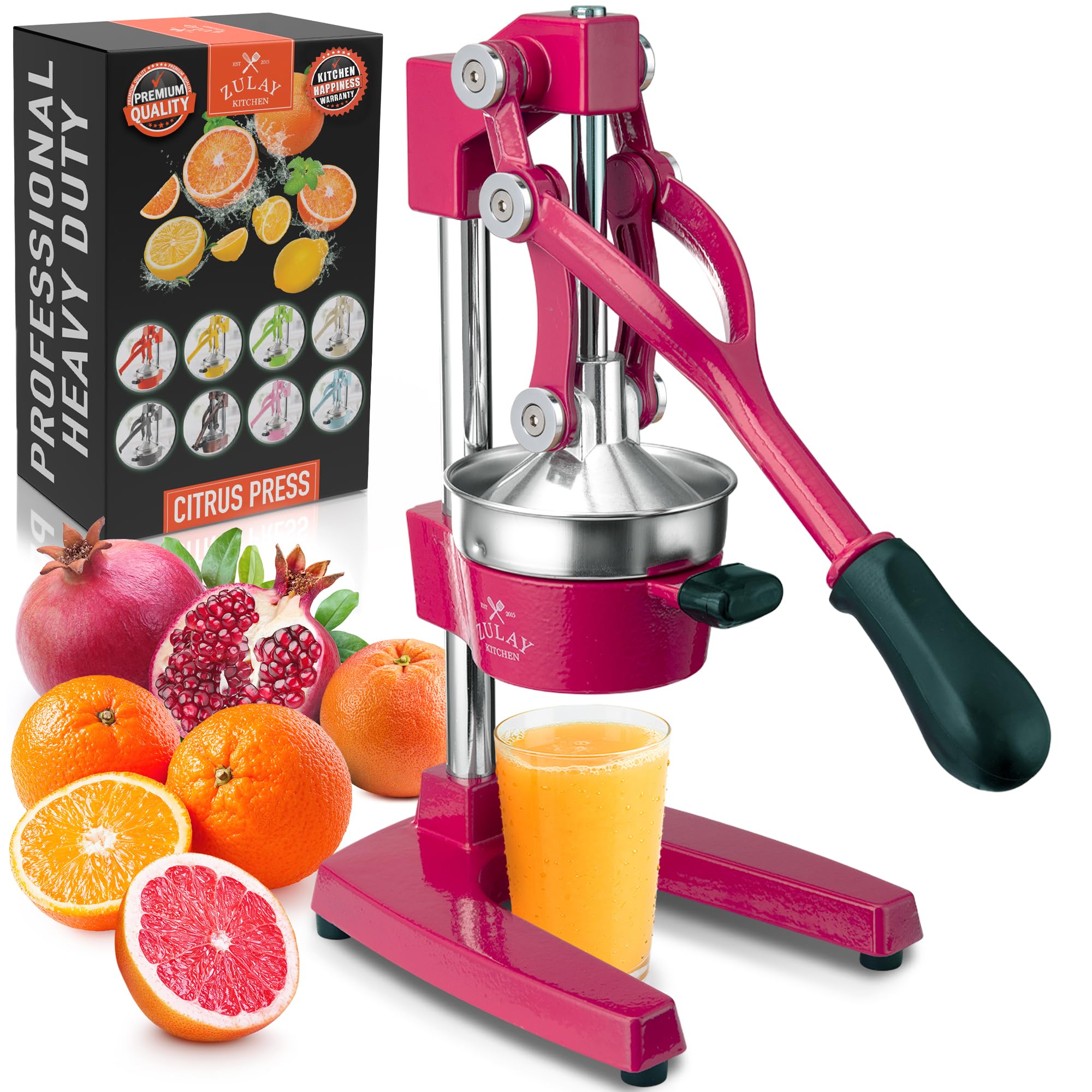 Zulay Kitchen Cast Iron Juicer, Orange Manual Juicer, Citrus Press, Magenta