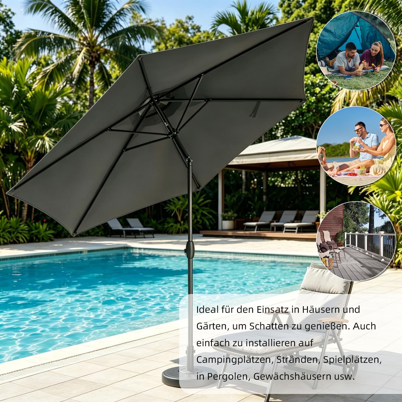Sonnenschirm Ersatzbezug aus Polyesterstoff, Terrassenschirm Bespannung, für Hof, Garten, Strand und Pool