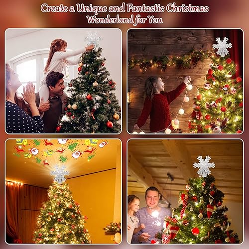 Miniatura 3 de Decoración para árbol de Navidad con diseño de copo de nieve iluminado con proyector LED giratorio integrado con purpurina en forma de copo de nieve