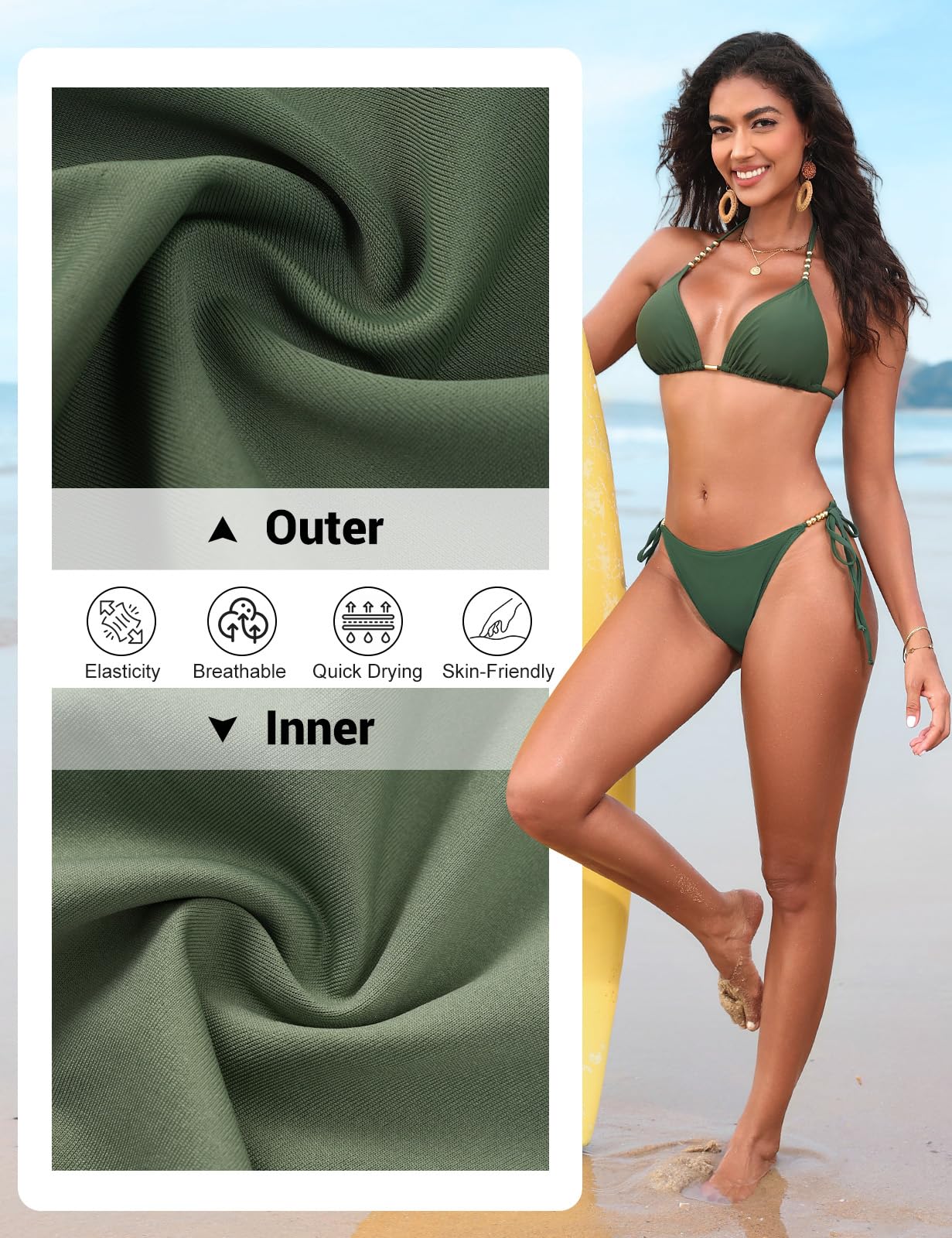 Traje de Baño 2 Piezas Sexy Push Up con Relleno Conjuntos de Bikini Correas Laterales Braga de Bikini para Playa y Piscina