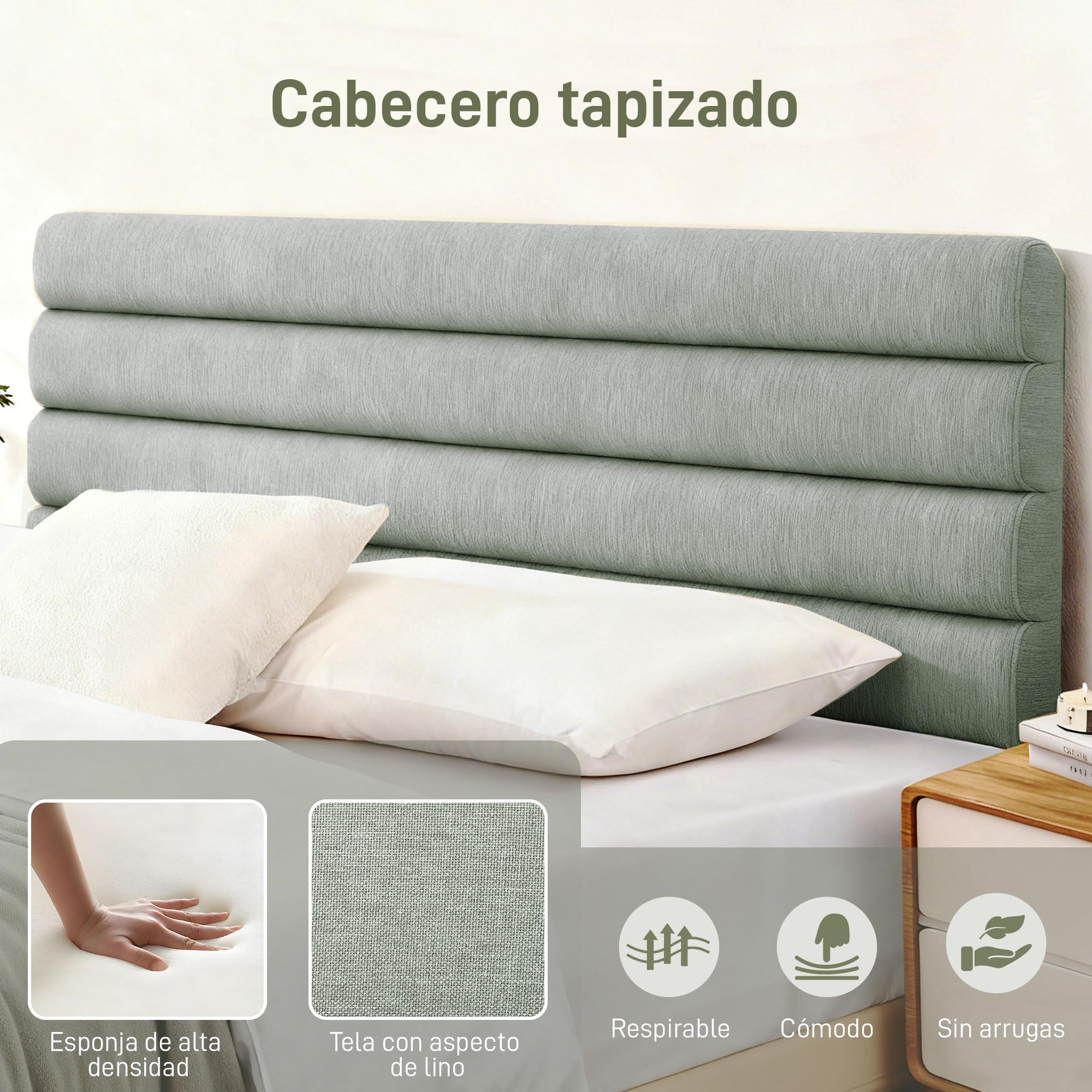 HOMCOM Cabecero de Cama 140 cm Altura Ajustable 3 Niveles Tapizado Gris | 106/116/126 cm, Cabezal de Cama en Lino, Acolchado Linea, Patas de Acero, Montaje Pared, Cabecero para Dormitorio