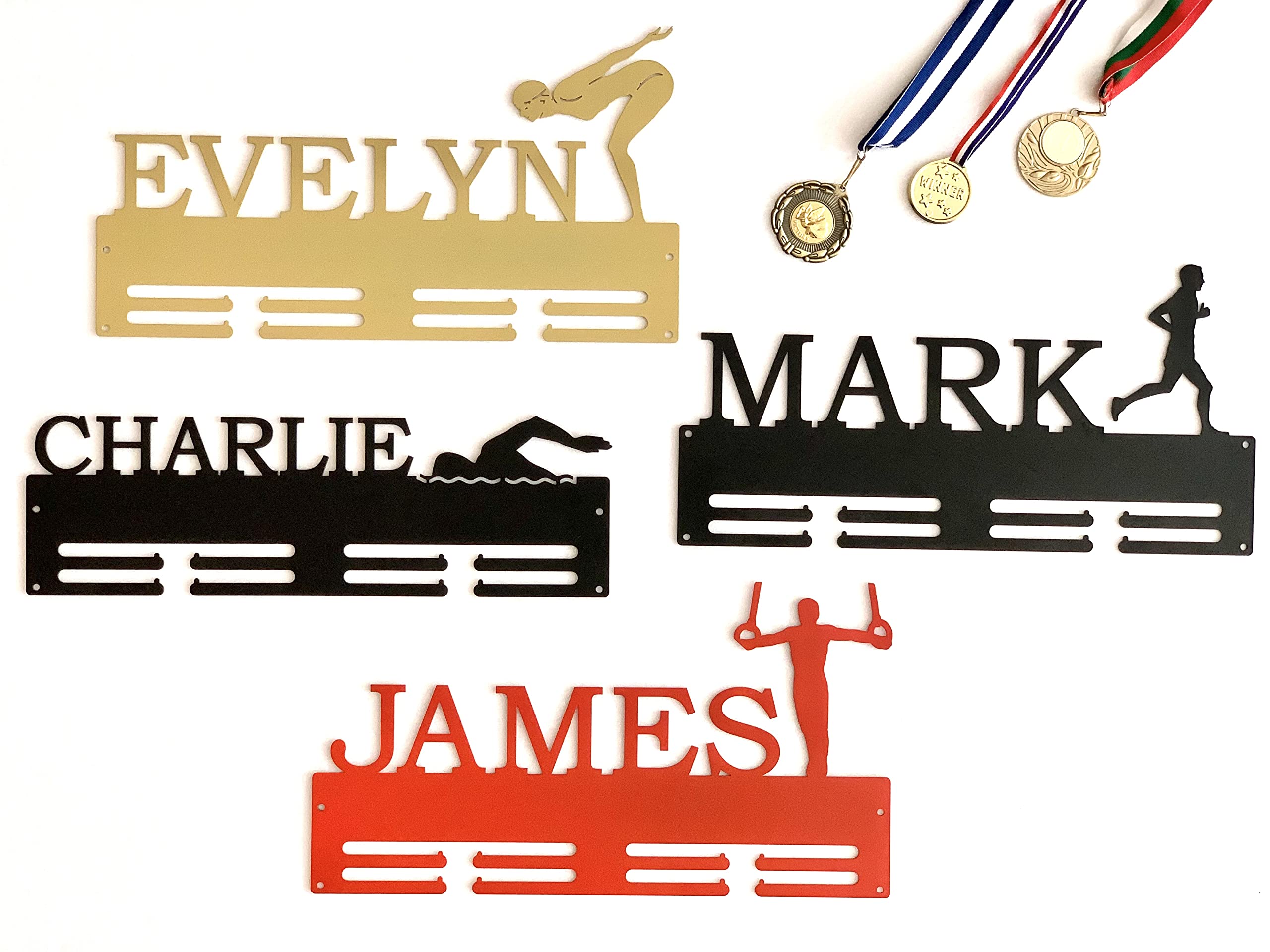 Porta Medaglie personalizzato, Appendino per medaglie, Espositore in metallo per medaglie personalizzate, appendiabiti sportivi, ginnastica, corsa, maratona, corridore, Medal Hanger Display (Design 1)