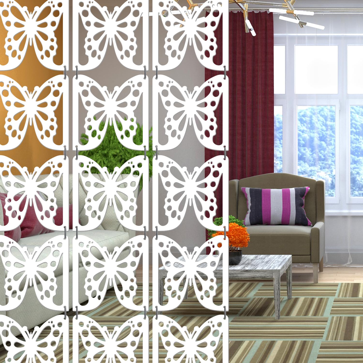 OLIVE TREE Room Partitions Hanging Room DIY Divider Panel Modern Hanging Screen Partition for Decorating Bedding, Dining, Study and Sitting Living -Room, Hotel - White-8017-image-33