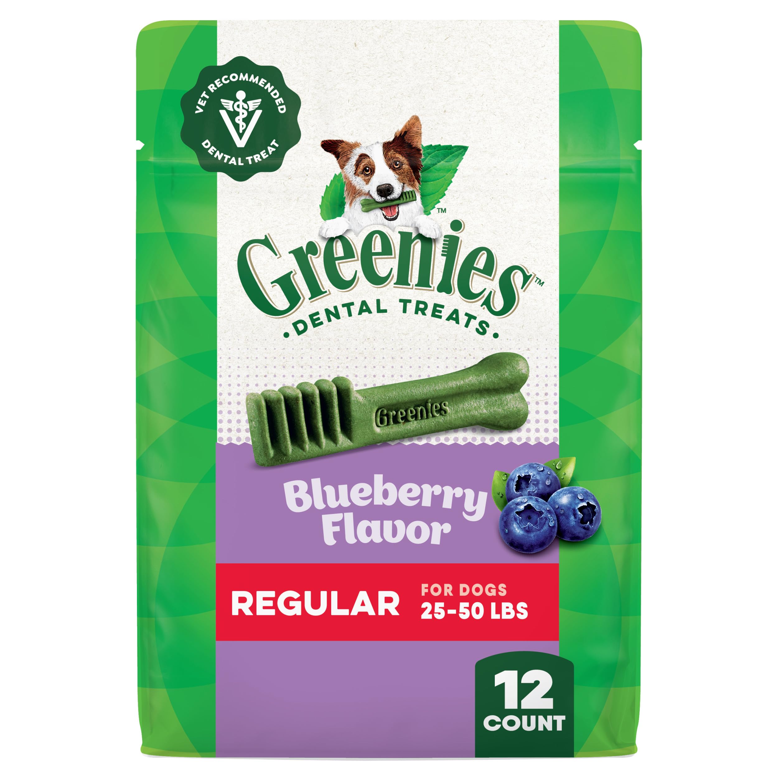 Greenies Regular Dental Dog Treats, Blueberry Flavor, 12 oz. Pack (12 Treats)