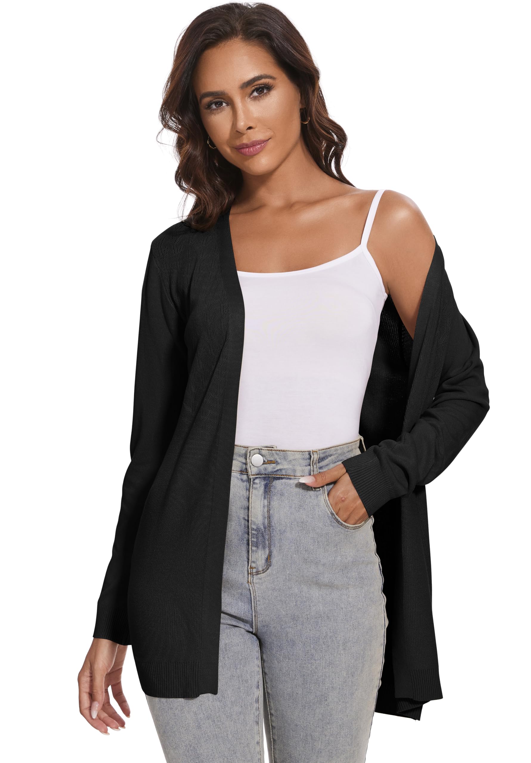 Donna Cardigan Lungo Casual Leggero Maniche Lunghe Giacca Estivo Elegante Cardigan Maglia