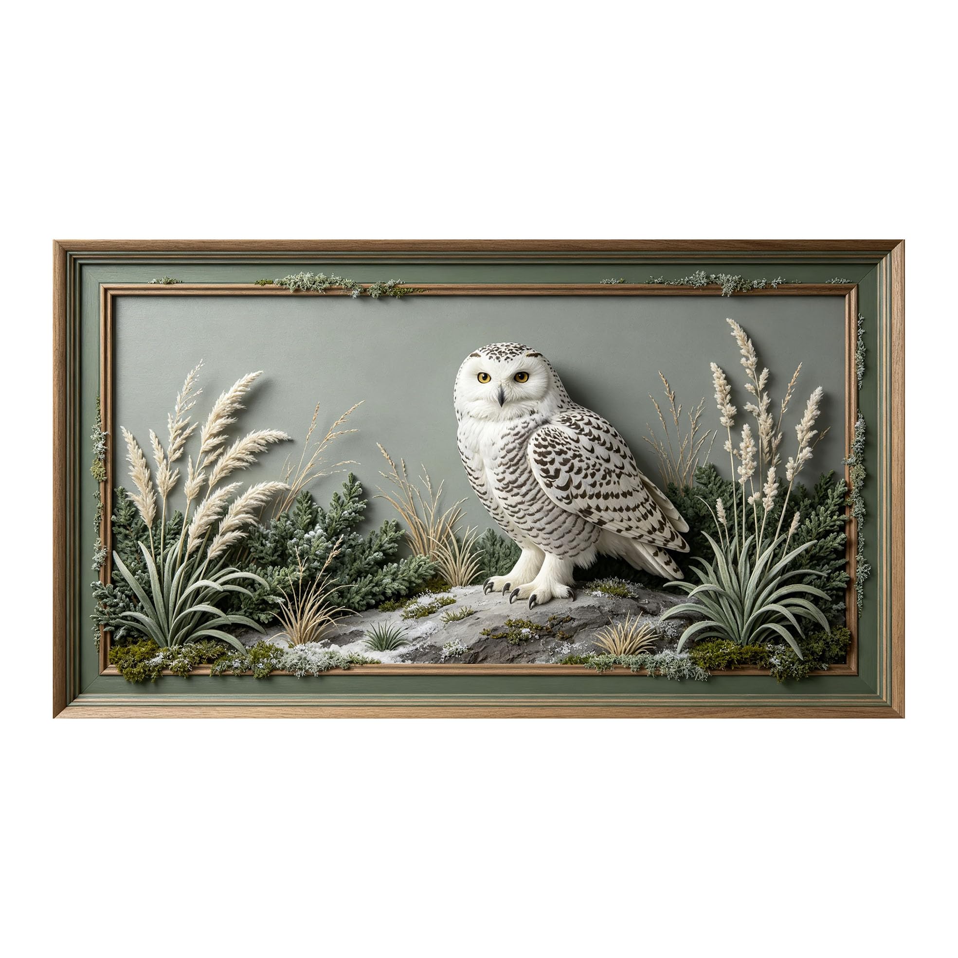 Murasolite 3D 3D Framed Wall Art 50cm×90cm Snowy Owl Forest Landscape Realistic Style SelfAdhesive Fabric Mural Wall Decor, Peel and Stick No Damage to Wall for Bedroom Living Room