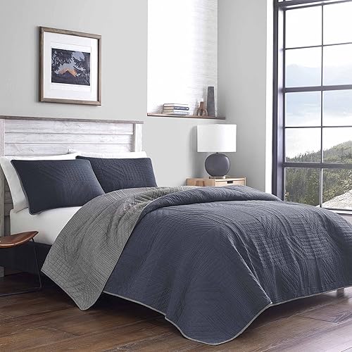 Miniatura 1 de Eddie Bauer - Juego de edredón tamaño Queen, ropa de cama reversible con fundas a juego, decoración ligera del hogar para todas las estaciones (azul
