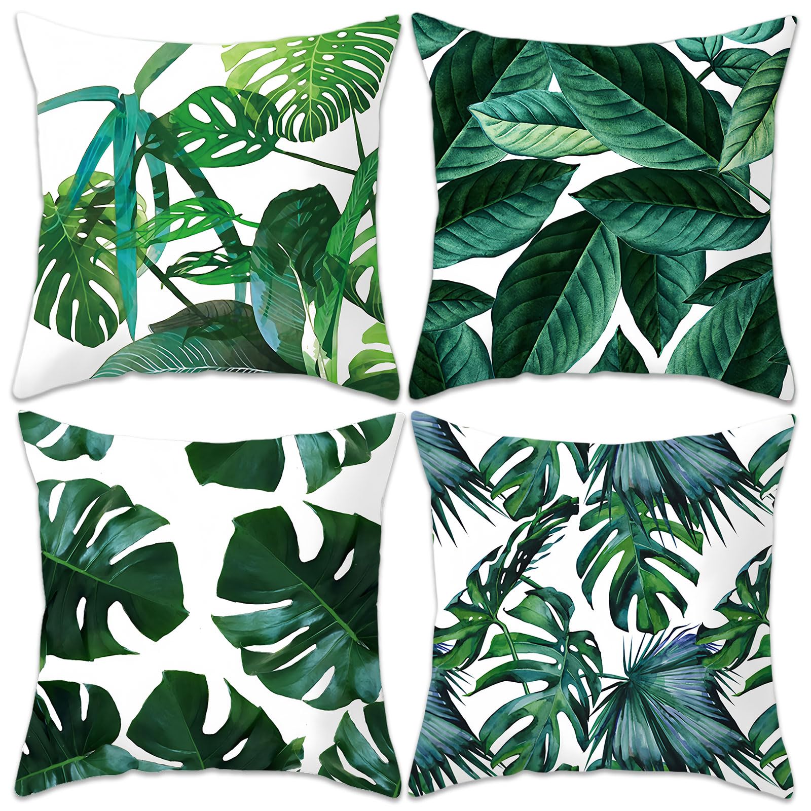 Green Cushion Covers 45 x 45 cm Tropical Pacific Romantic Feelings Art Decorative Throw Pillow Covers Soft Pillowcases for Sofa Garden Patio Home Decor Pack 4, Tropical Green, 506-0112