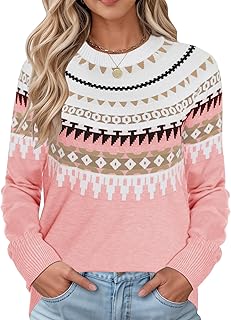 Womens Casual Lightweight Vintage Fair Isle Sweater Raglan Sleeve Crew N...
