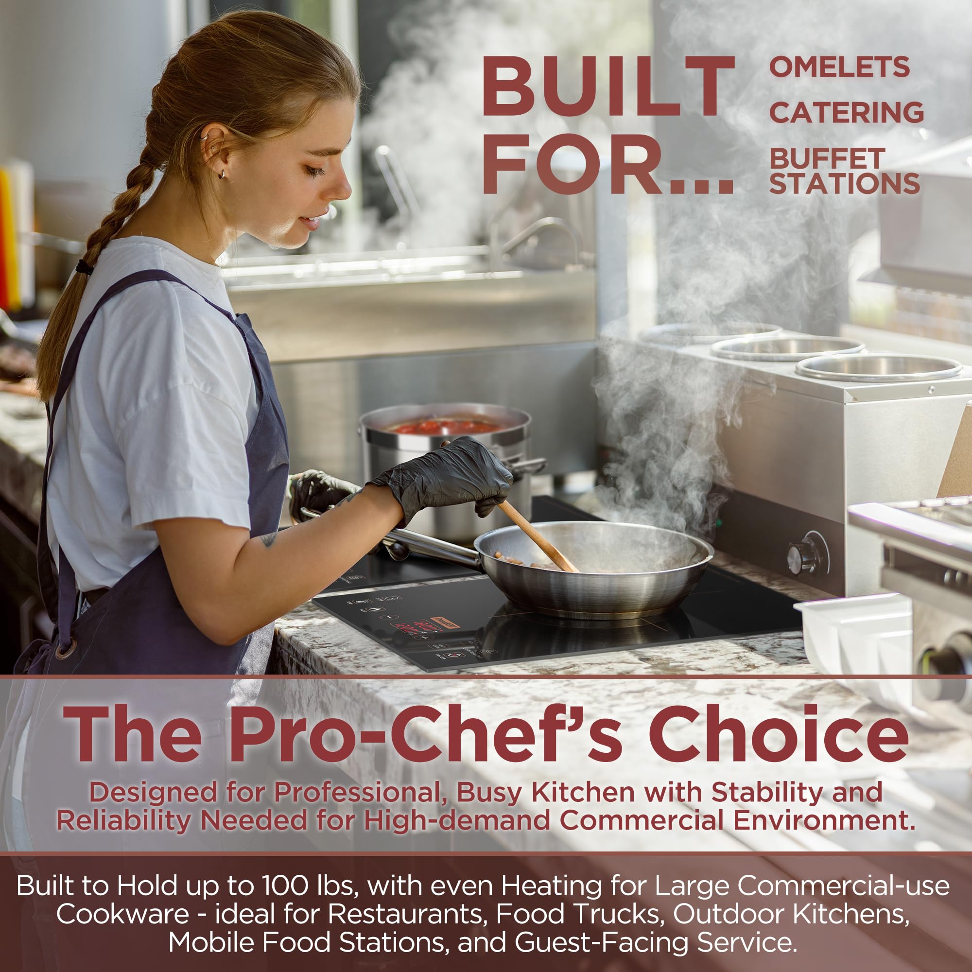 ChangBERT Built-in & Portable Induction Cooktop, NSF-Certified Commercial Grade Single Induction Burner, Large 8” Heating Coil, Low Noise, Precise Temperature Control for Apartments RVs Food Station