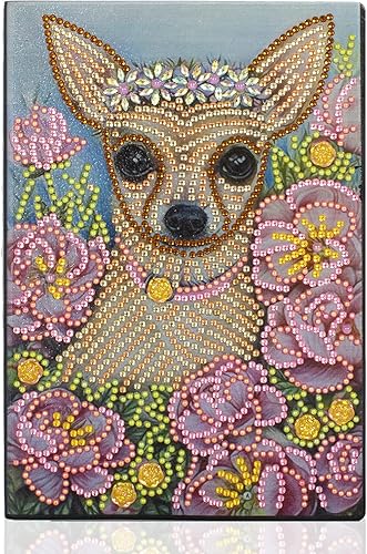 Kit de cuaderno de pintura de diamantes 5D, cubierta de cuero para perro, chihuahua, con forma especial, cuaderno de bocetos, arte de diamantes de