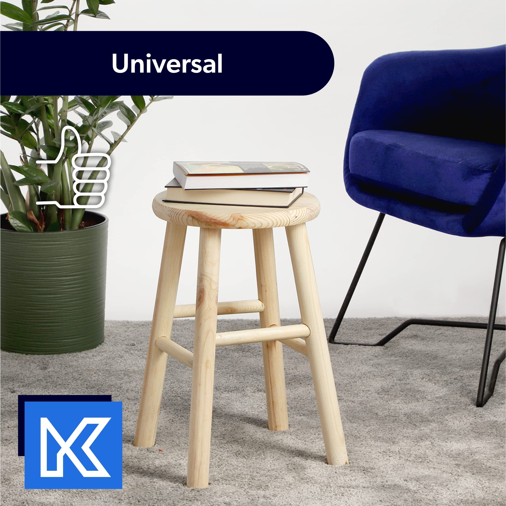 KADAX Tabouret en Bois de Pin Naturel, Élégante Chaise pour Ajouter Une Touche de Charme Rustique à Votre Décoration Intérieure (Rond)