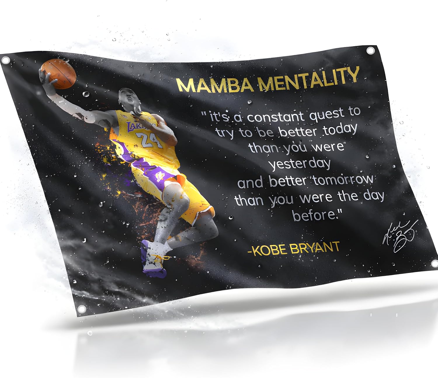3x5 Feet NBA Basketball Player Sports Flag with Four Brass Grommets - Kobe Mamba Mentality Quote Banner - Motivational Artwork for Home or Office - Inspirational Wall Decoration for Gym