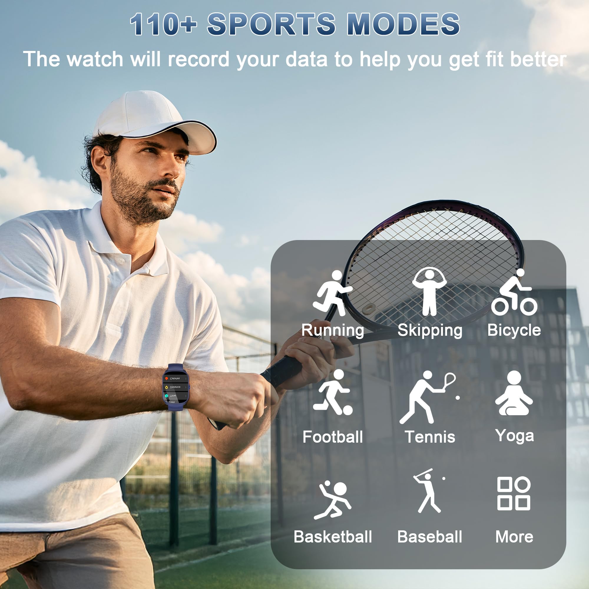 STECEi Smartwatch Uomo Donna, Schermo Curvo HD da 1,95'' Orologio Smartwatch con Effettua/Risposta Chiamate, 112 Sportive Smart Watch con Contapassi/Sonno/Cardiofrequenzimetro, Impermeabile IP68, Blu