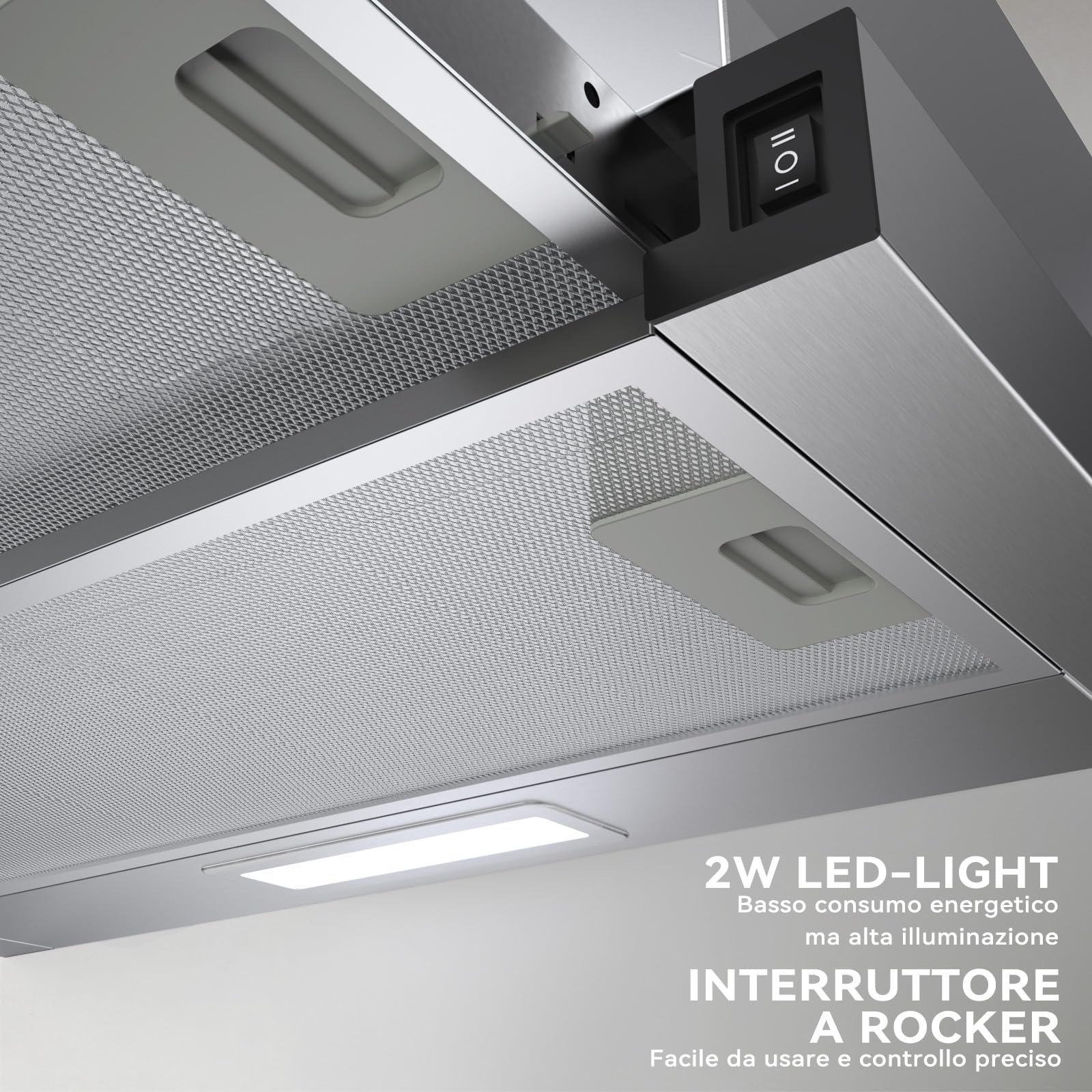 Hermitlux Cappa Aspirante 60 cm, Cappa da incasso 360m³/h, Luci LED, Evacuazione esterna/ricircolo, Include Filtro a Carbone Attivo, 65dB