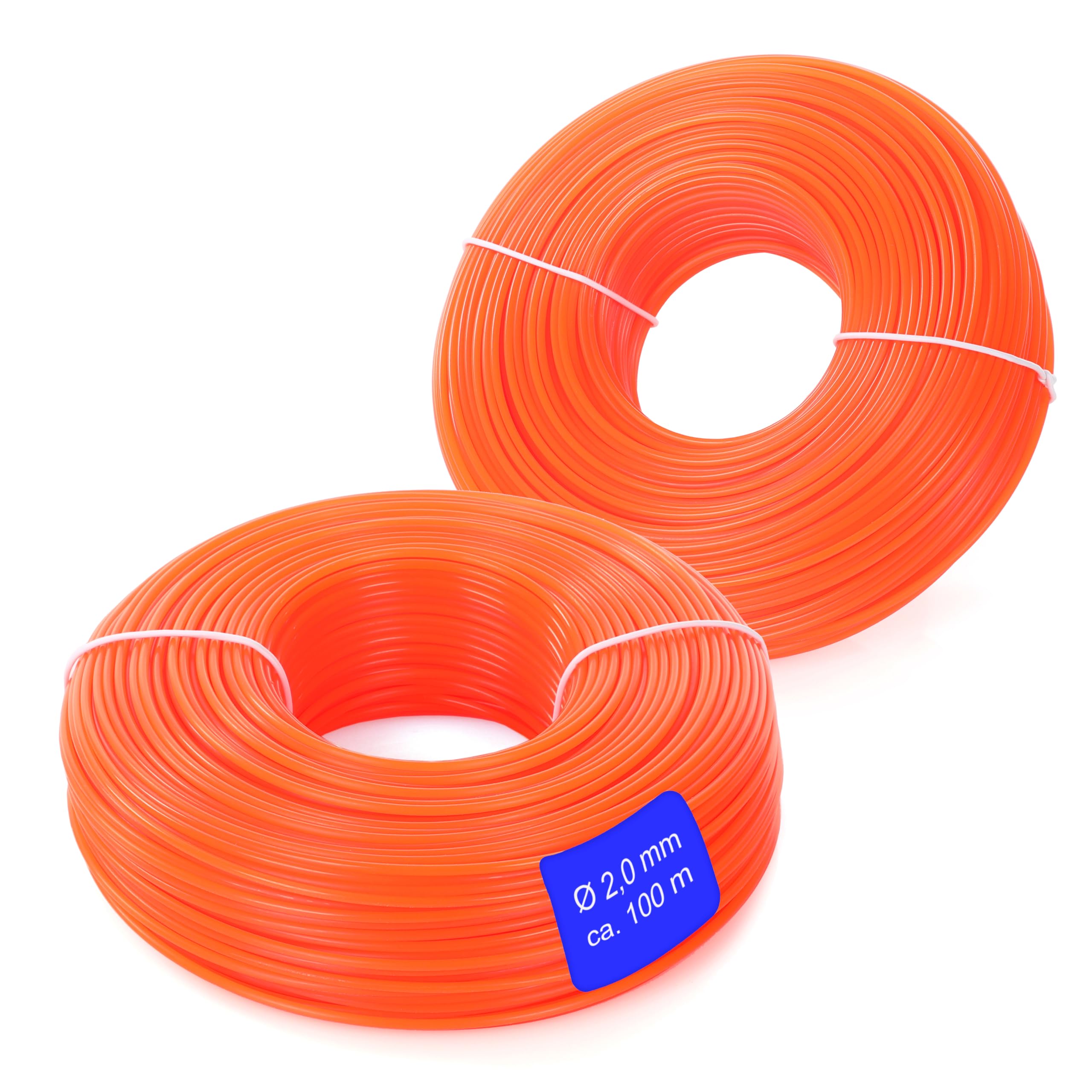 Hilo de nailon para cortacésped y desbrozadora, juego de 2 unidades, adecuado para recortar césped, bordes de césped y malas hierbas, naranja, 2,0 mm x 100 m