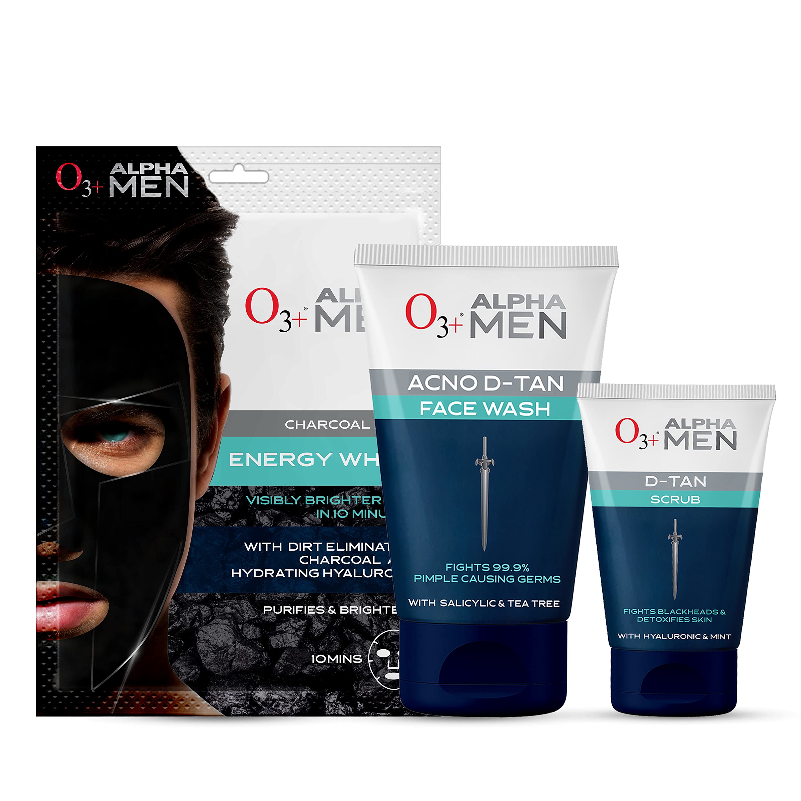 O3+ ALPHA MEN Acno D-TAN Kit (Scrub 50g + Charcoal Face Sheet Mask 30g + Face Wash 100g) for Instant Tan Removal | All Skin Types-image-11