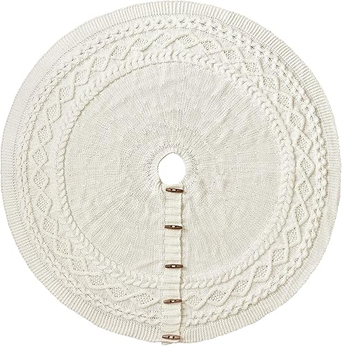 Miniatura 6 de LimBridge Faldón de árbol de Navidad de punto 60 pulgadas extra grande falda de árbol blanco crema, combo de punto de cable de diamante,