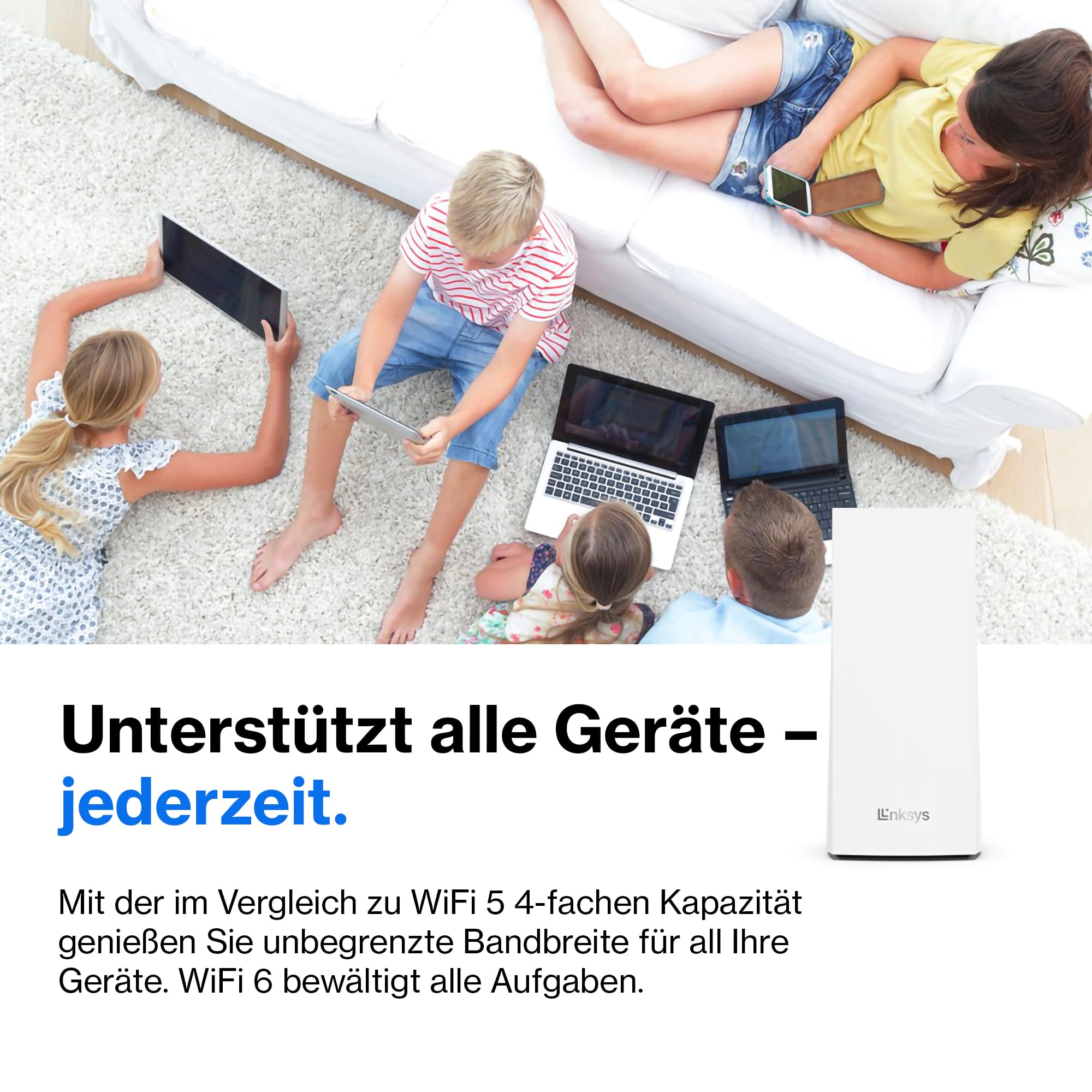 Linksys Velop MX8400 Tri-Band Mesh-WiFi 6-System (AX4200) WLAN-Router mit bis zu 525 m² Funkabdeckung, 3,5-mal schneller, für mehr als 80 Geräte – 2er-Pack, Weiß
