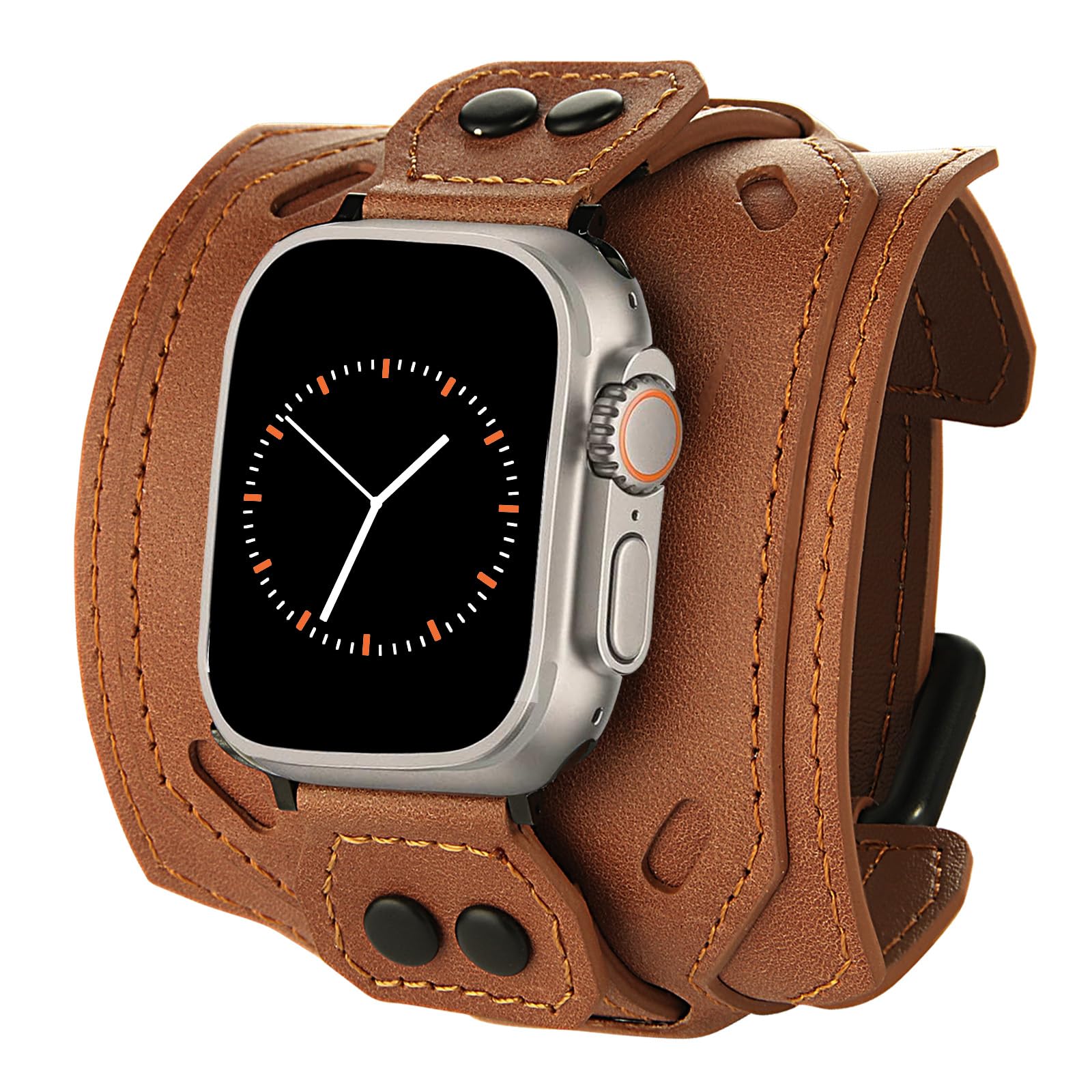 Viqiv Leather Band Compatible With Apple Watch 45mm For Men