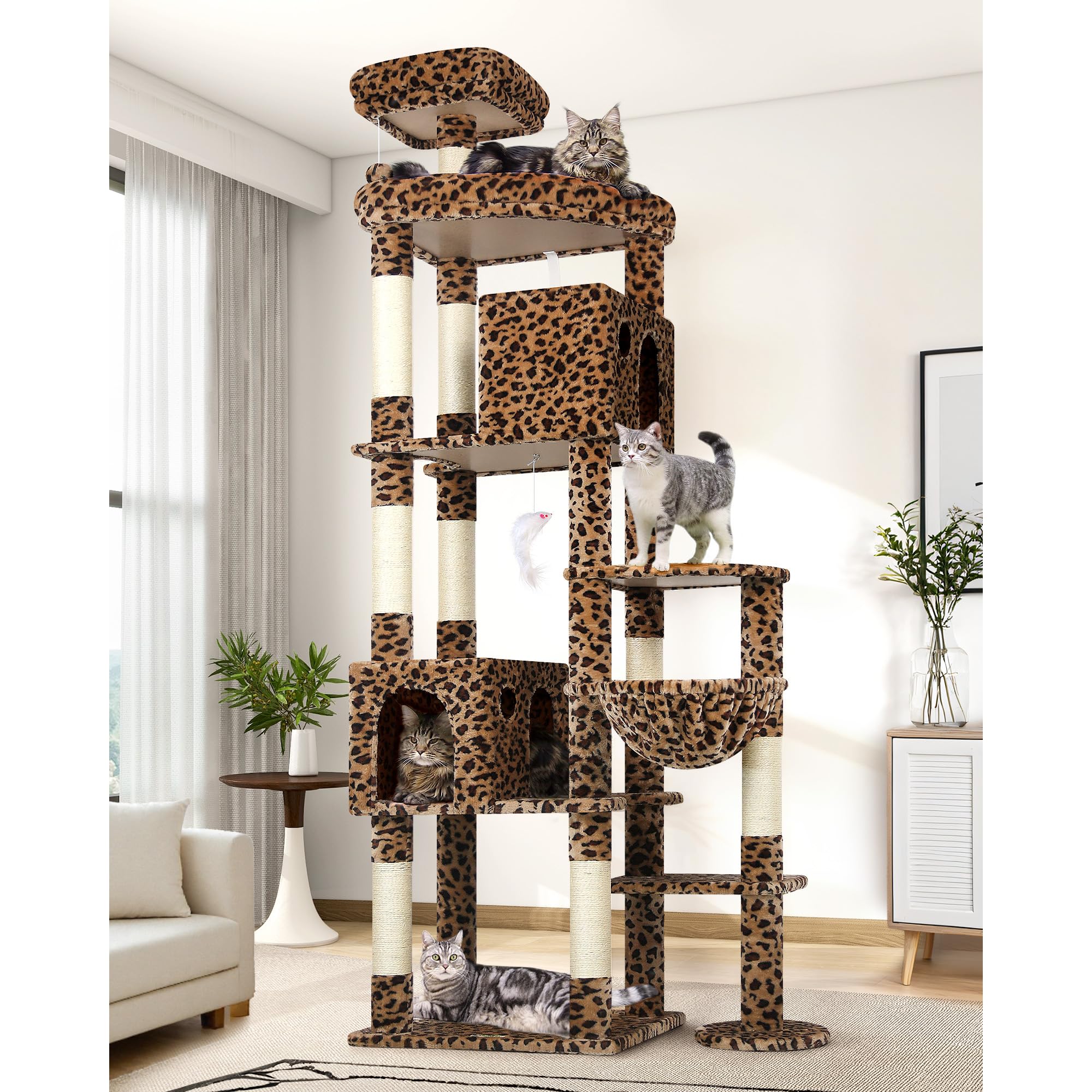 Globlazer Kratzbaum XXL für Große Katzen 213 cm Stabil katzenbaum Innen F83 | Extra großer, mehrstöckiger, Stabiler katzenbaum Über 2 Meter mit großen Liegebereich Katzenhaus für mehrere große Katzen