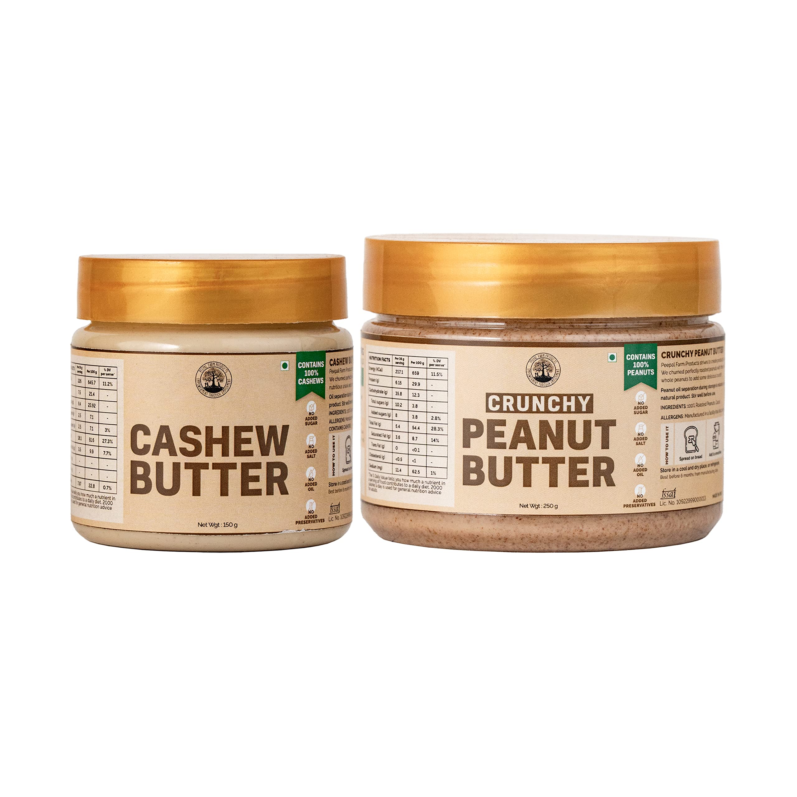 Peepal Farm Crunchy Peanut Butter (250 gm) and Cashew Butter (150 gm) Combo - 100% Natural | Unsweetened | Gluten-Free | Vegan | Sugar-Free | Zero Preservatives | Pack of 2 (B08Q44NH2C) Amazon Price History, Amazon Price Tracker