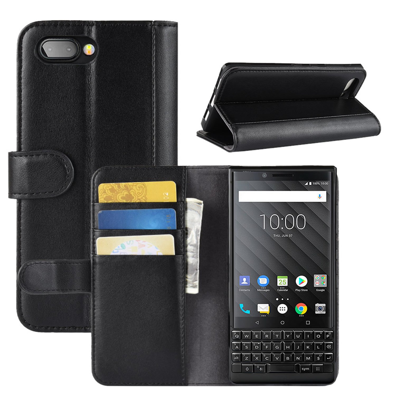BlackBerry KEY2 Leder-Hülle – Flip Case Mit Kartenfach & Magnetverschluss, Schwarz