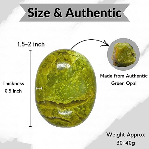 Miniatura 3 de Amazing Gemstone Piedra de palma de ópalo verde, piedra de preocupación de masaje de bolsillo para equilibrio natural de chakras corporales,