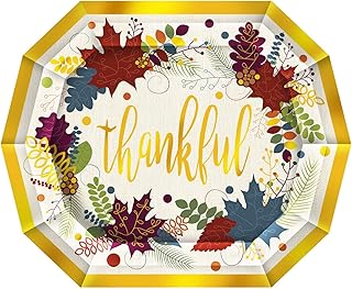 Thankful Decagon Paper Plates | Thanksgiving Party | 8 Pcs