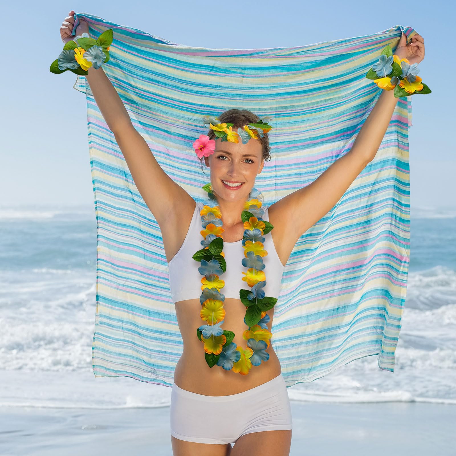 MUNSKT Hawaiian Party Set, Flower Bands, Bracelets, Grass Skirt, Bohemia Flower Hair Clip, Tropical Costume Accessories for Carnivals, Beach Parties, Christmas, New Year Celebrations - Image 4