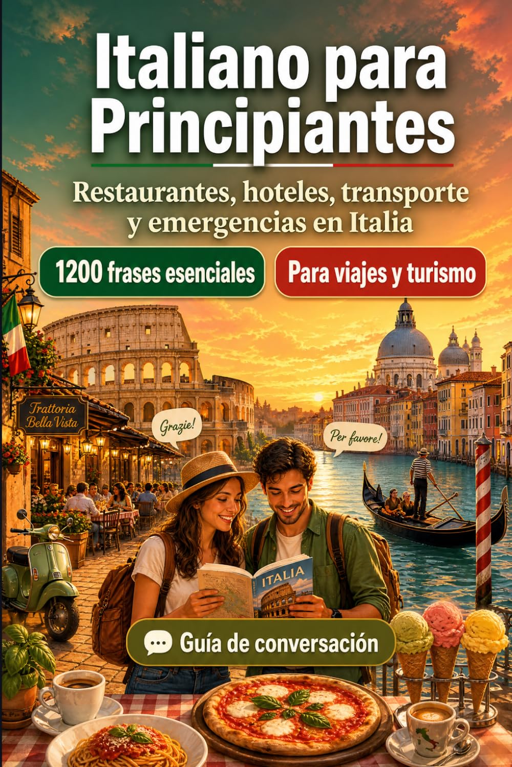 Italiano Para Principiantes: 1200 frases esenciales en Italiano para viajar en Italia: Guía fácil de pronunciación, conversaciones cotidianas, restaurantes, hoteles, transporte, compras, emergencias