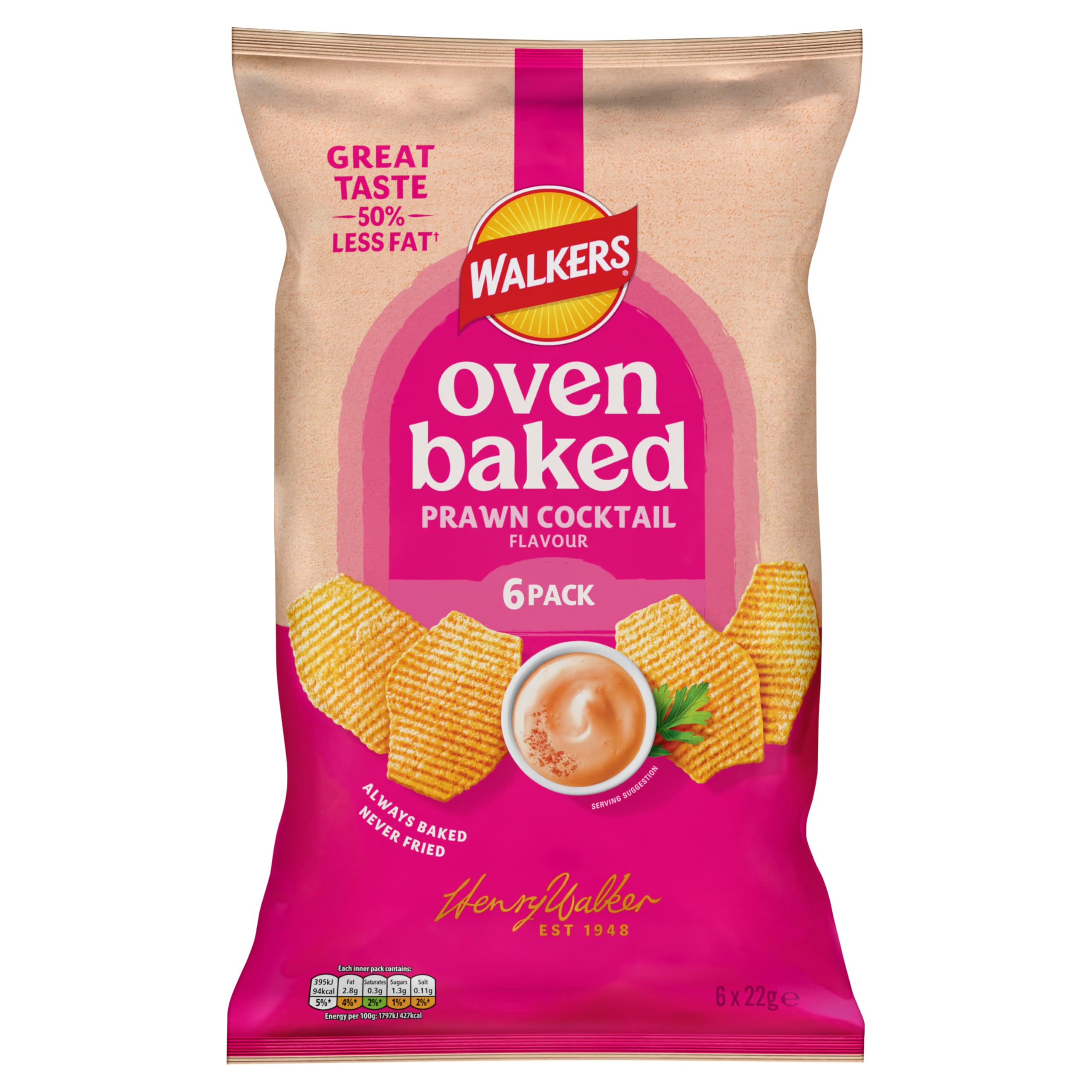 Walkers Baked Prawn Cocktail Snacks Crisps 6 x 22g